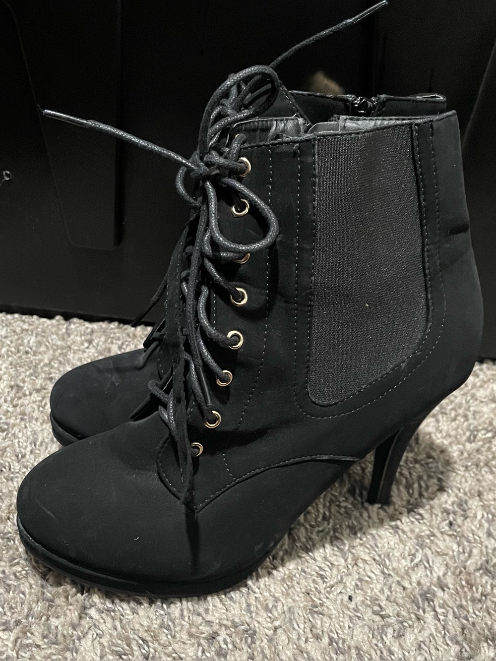 Women’s Black Lace-Up High Heel Ankle Boots